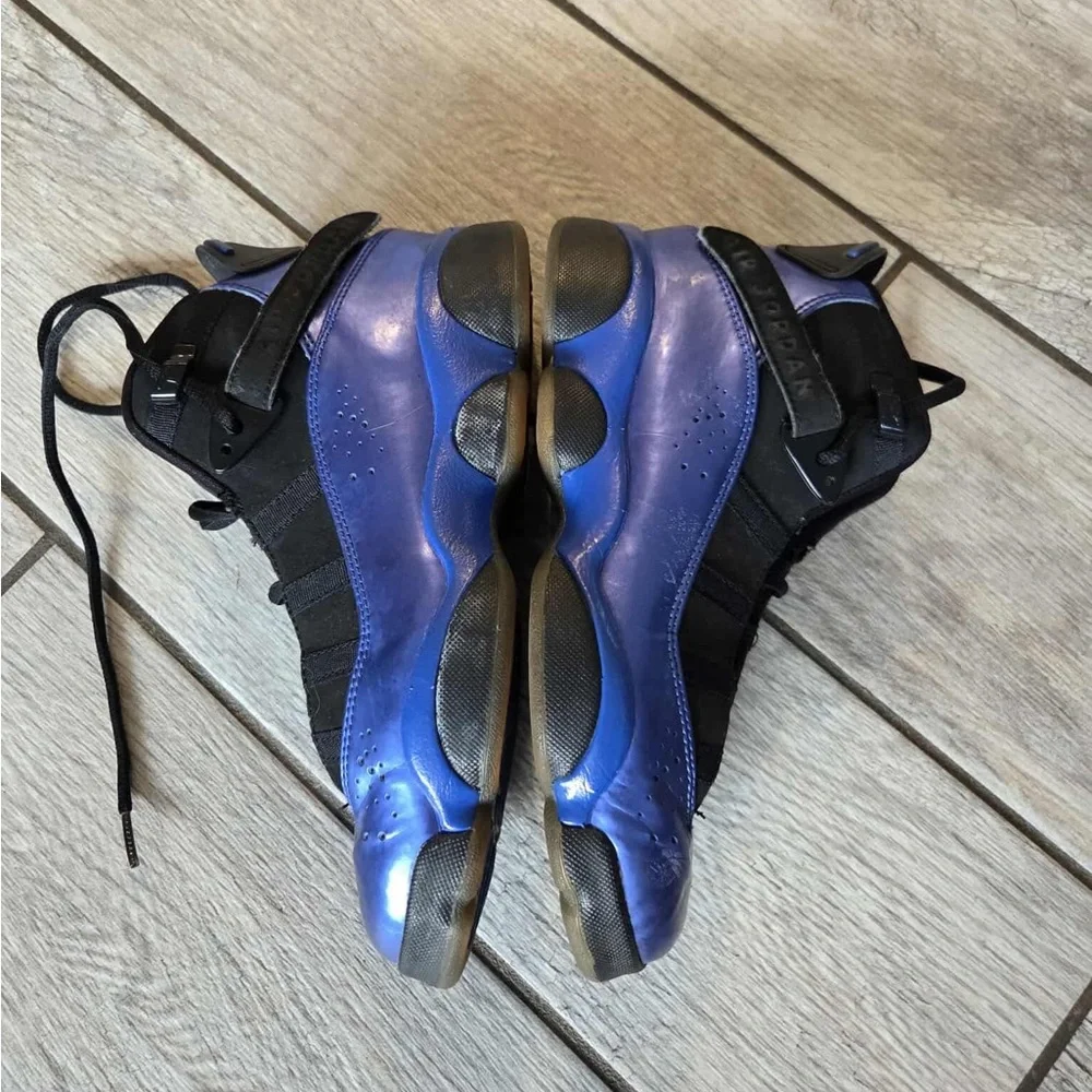 Air Jordan‎ 6 Rings Youth Size 5 Black/Metallic Blue Sneakers 'Foamposite' EUC